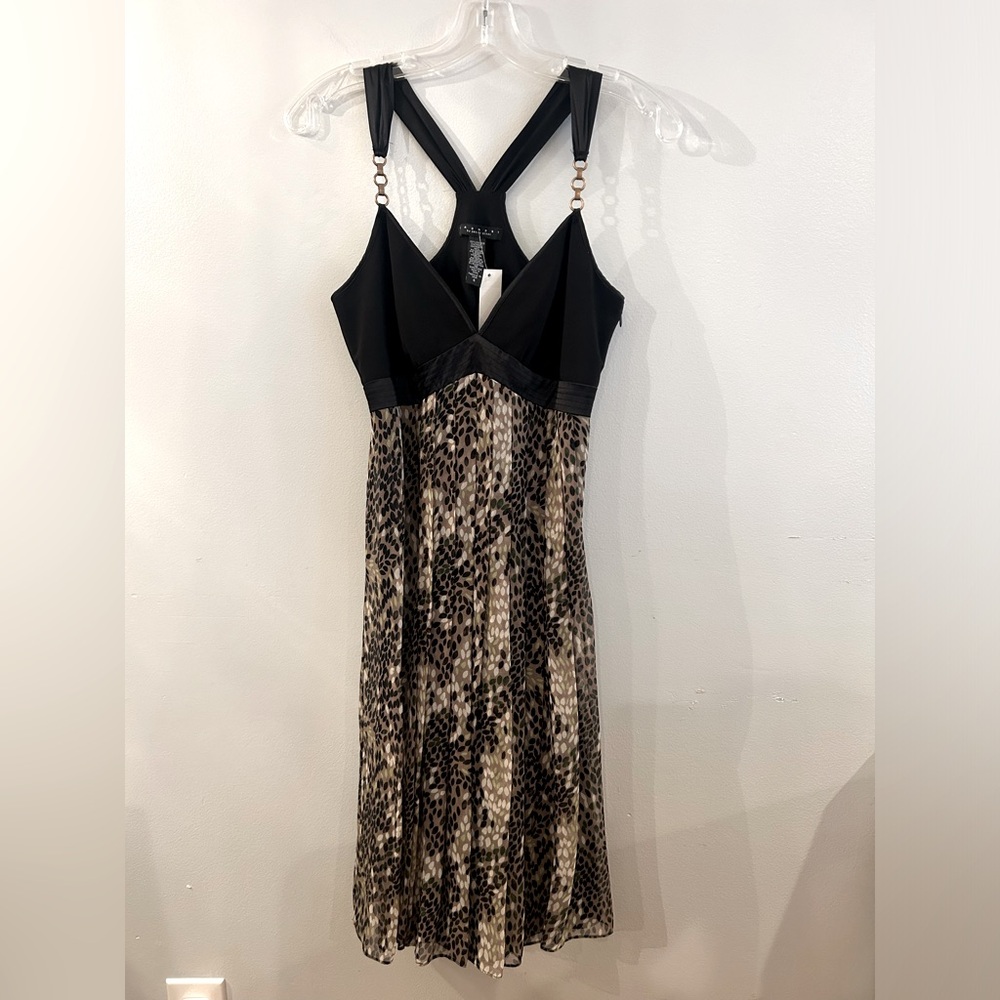 Y2K Style Laundry by Shelli Segal Pleated Black and Print Silk Party Dress